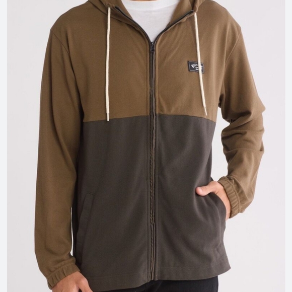 Billabong Men's Small Abner Full Zip Up Jacket Hoodie Green Drawstring Brown - Picture 1 of 8